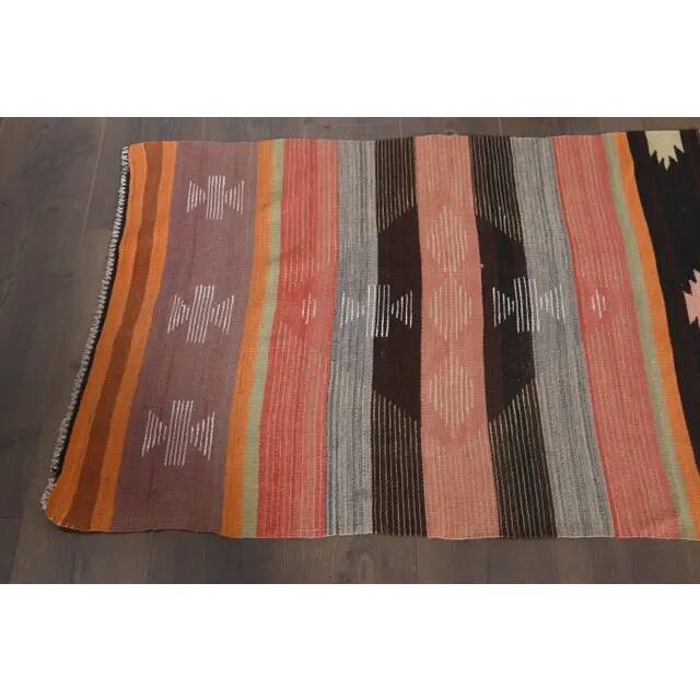 1970s Vintage Turkish Handmade Wool Cotton Orange Kilim Rug 78x254
