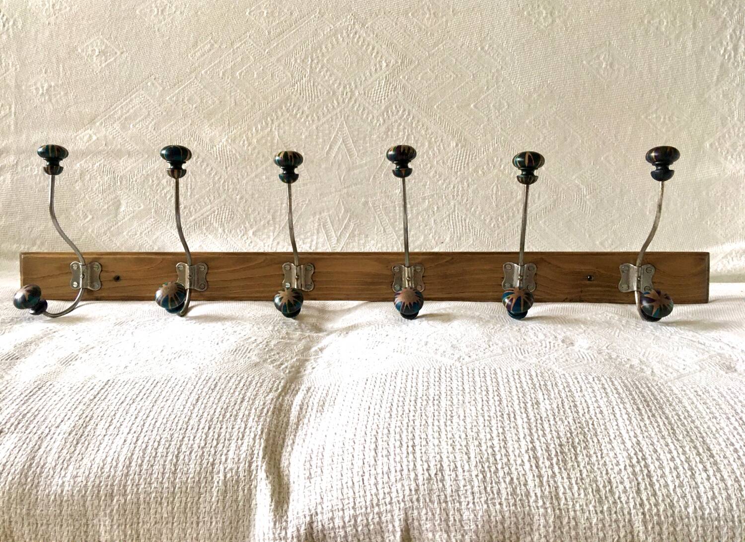 Wooden coat hook with 6 double hooks