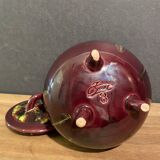 Sugar bowl, candy pot, covered pot in malicorne earthenware signed J. Guet