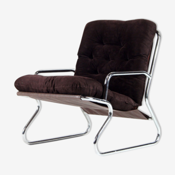 Modern Danish retro vintage chair in chrome and fabric