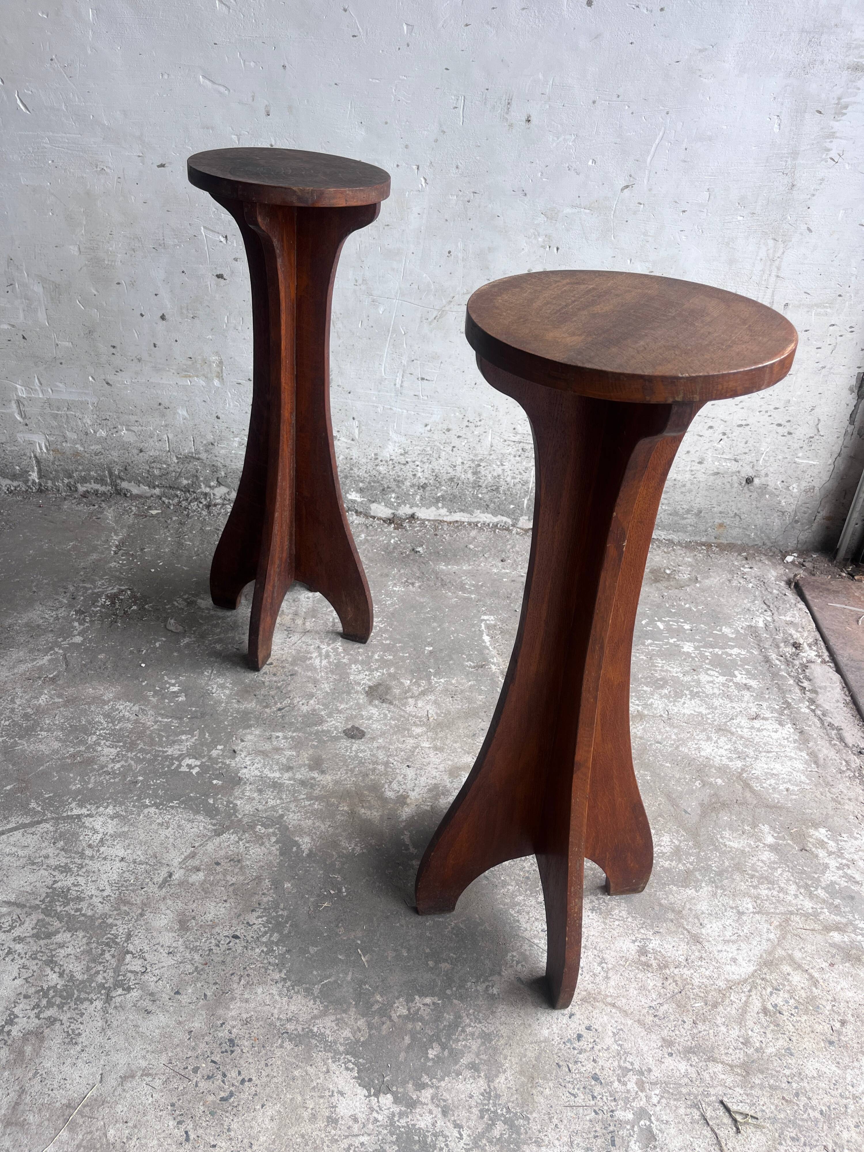 Pair of pedestal stools in wood Arts & Crafts, France, circa 1920