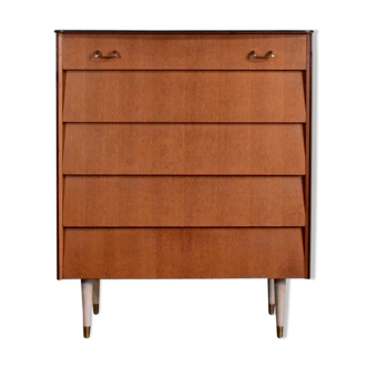 Vintage chest of drawers / tallboy In teak and brass