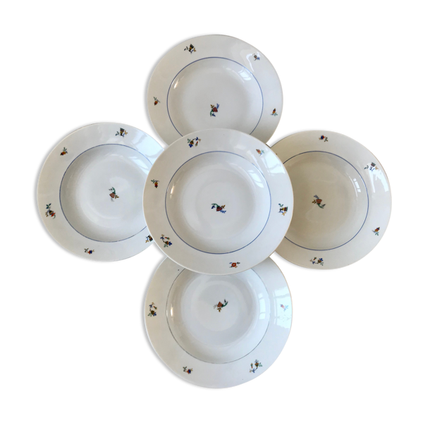 Lot de 5 assiettes creuses made in France modèle déposé ''Tchèque'' années 50-60