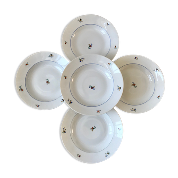 Lot de 5 assiettes creuses made in France modèle déposé "Tchèque" années 50-60