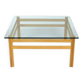 Table basse en chêne et verre, années 70