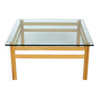 Oak and glass coffee table from the 1970s.