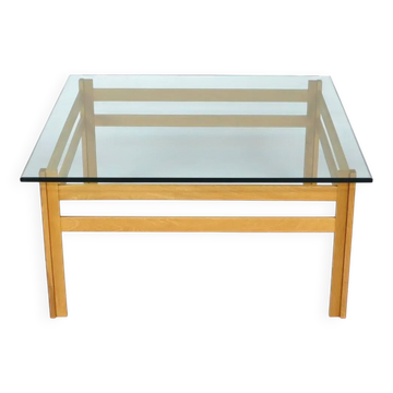 Oak and glass coffee table from the 1970s.