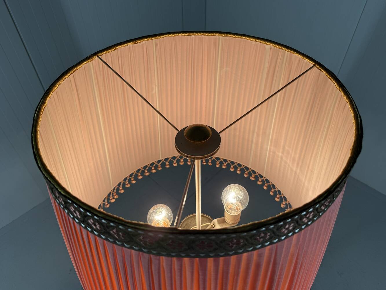 Austrian brass floor lamp pleated lampshade 1940-50’s