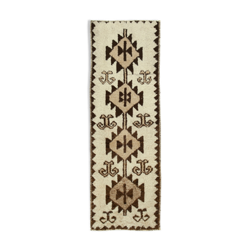 Handwoven antique anatolian beige runner rug 105 cm x 310 cm