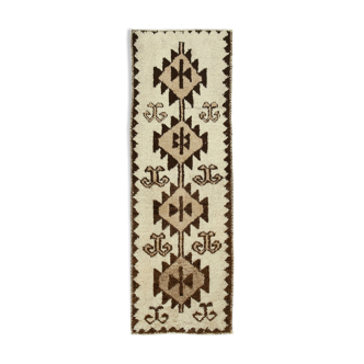 Handwoven antique anatolian beige runner rug 105 cm x 310 cm