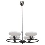 Mid-century chrome chandelier with milk-glass disc shades, Czechoslovakia, 1950s