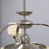 1930s Art Deco nickel and cream glass chandelier