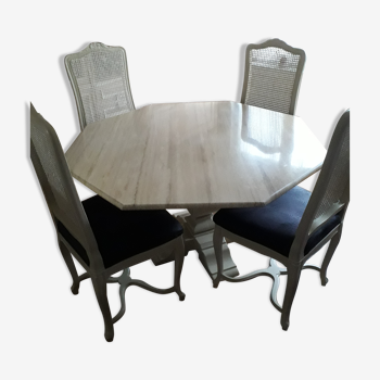 Table octogonale en albatre 128cm et 4 chaises