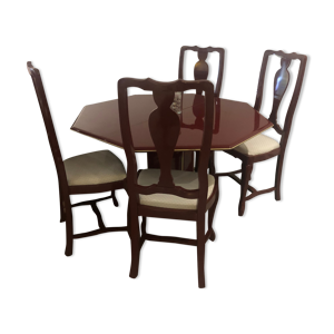 Table octogonale laque bordeaux