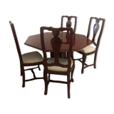 Octagonal table burgundy lacquer and brass and 4 chairs