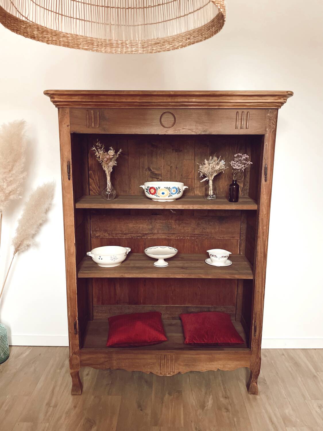 Vintage raw wood cabinet with patina