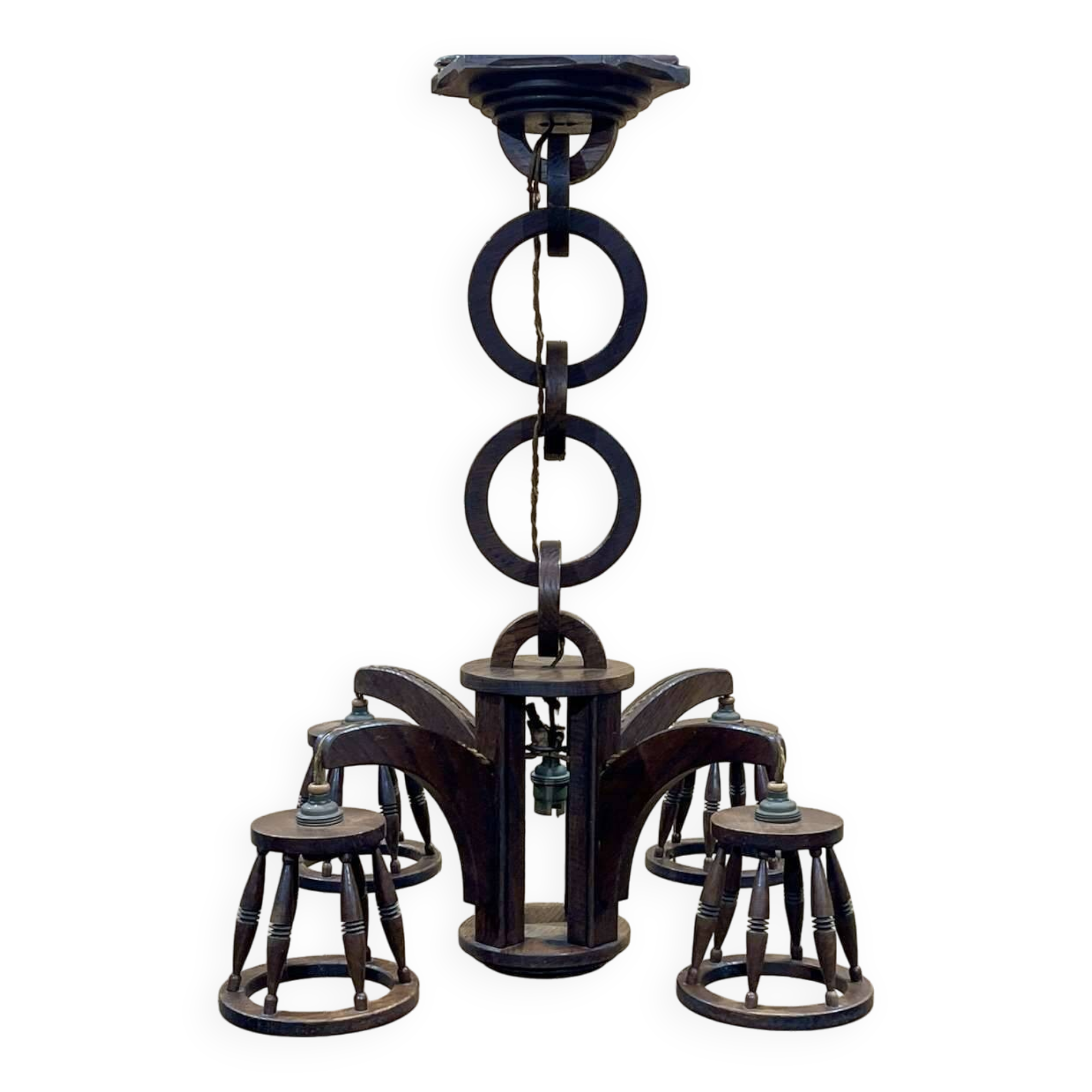 1950s oak chandelier - 5 lights