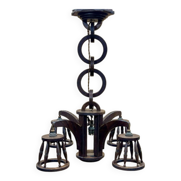 1950s oak chandelier - 5 lights