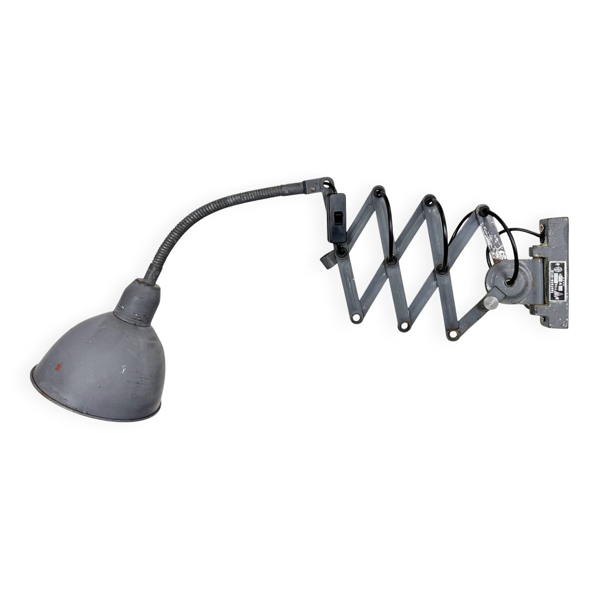 Grey Industrial Gooseneck Scissor Wall Lamp from Elektroinstala, 1960s