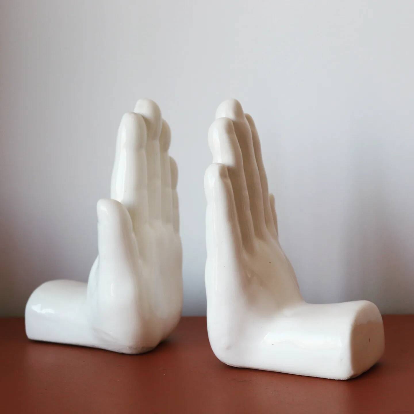 Pair of 80s ceramic hand bookends