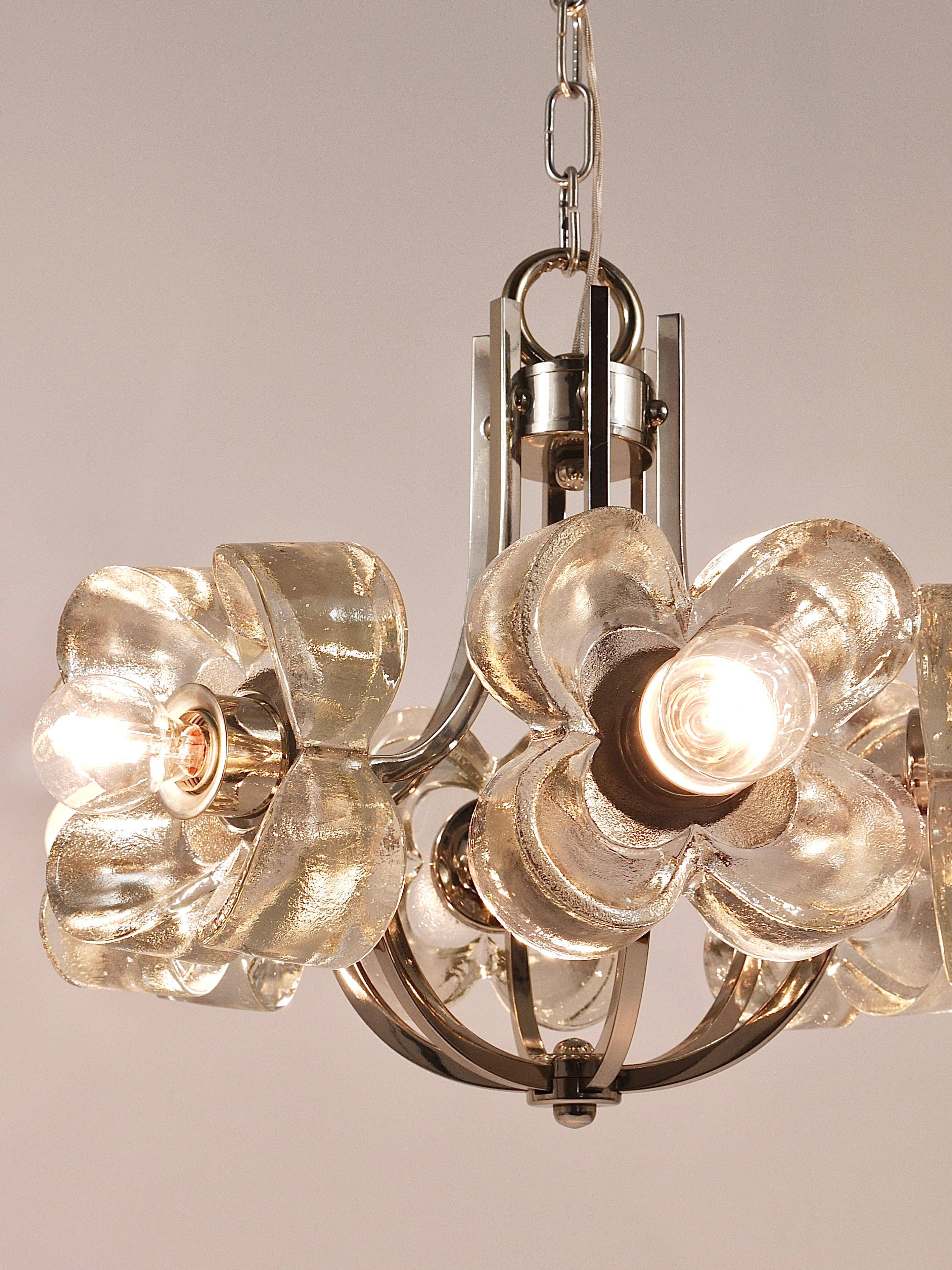 Crystal Glass Flower Pendant Light in Kalmar Style by Sische, Germany, 1970s