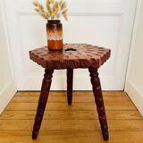 Vintage wooden tripod stool with turned legs