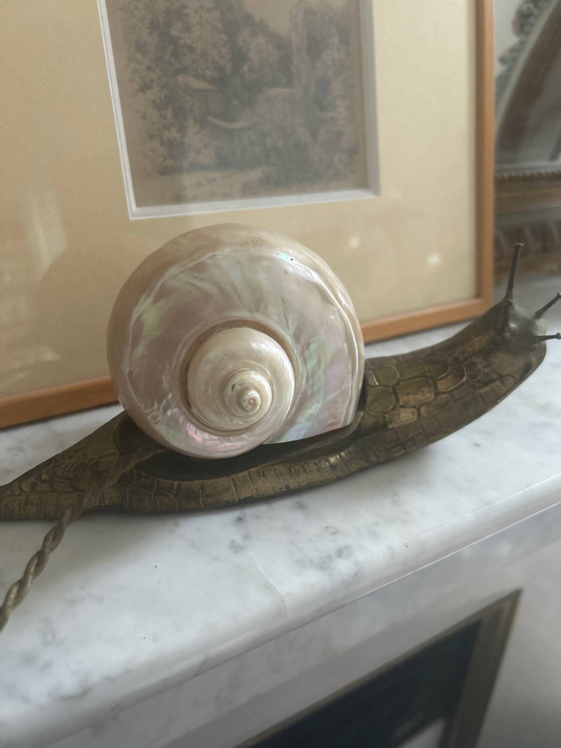 ART DECO SIGNED Snail Night Light - MOTHER-OF-PEARL BRONZE