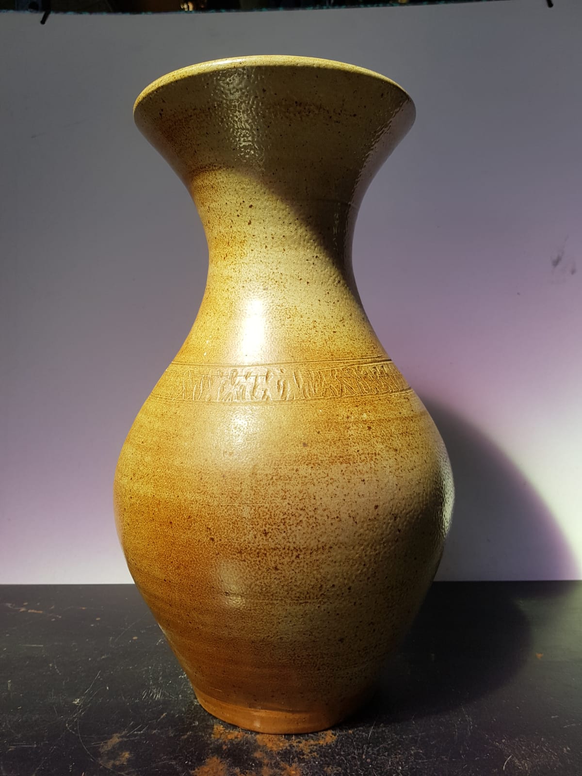 Vase Old Sandstone Brown Beige Décor Chisled Col Corolla Deco Vintage