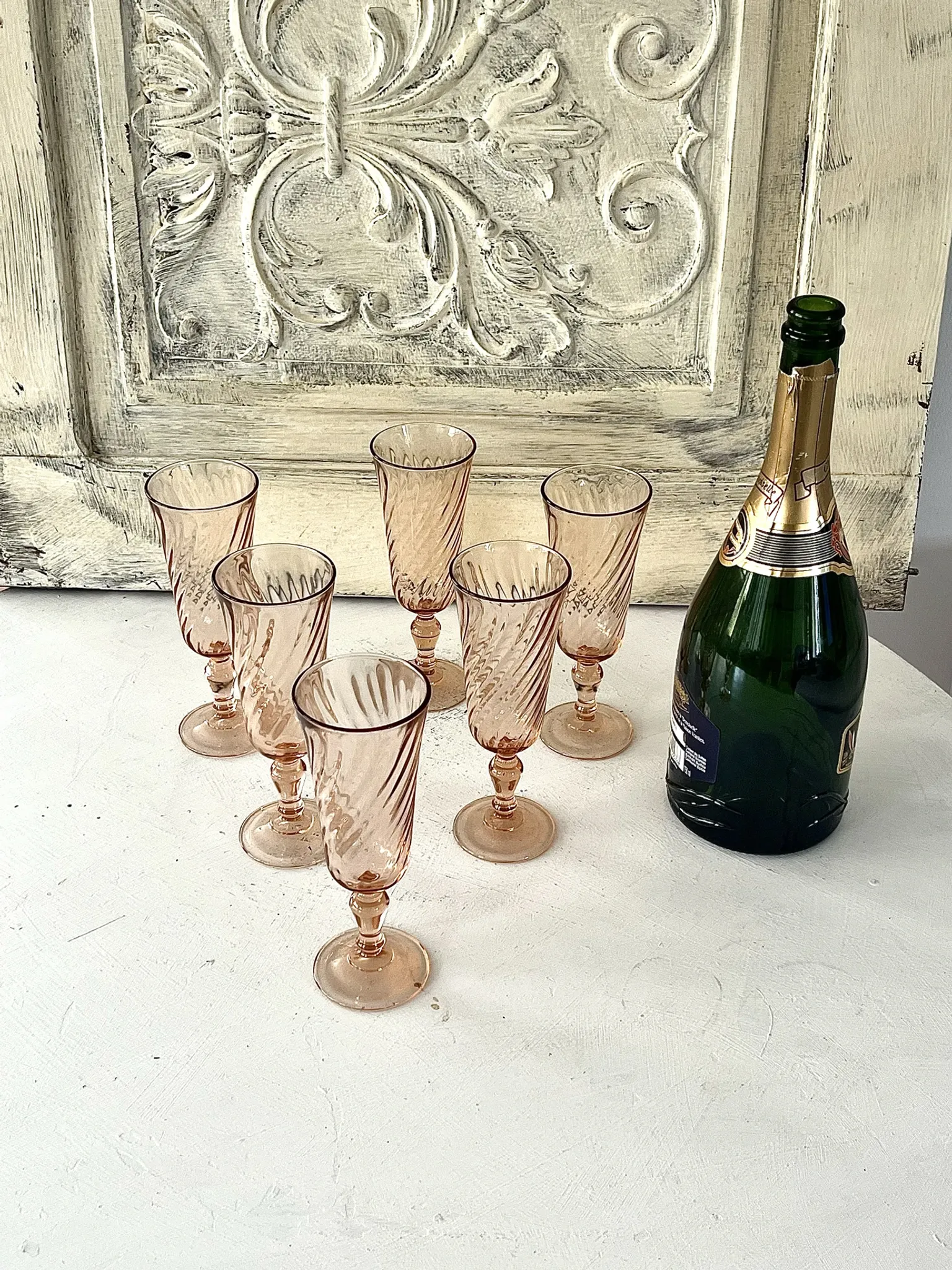 Champagne flutes set of 6, Rosaline luinarc swirl glass stemware