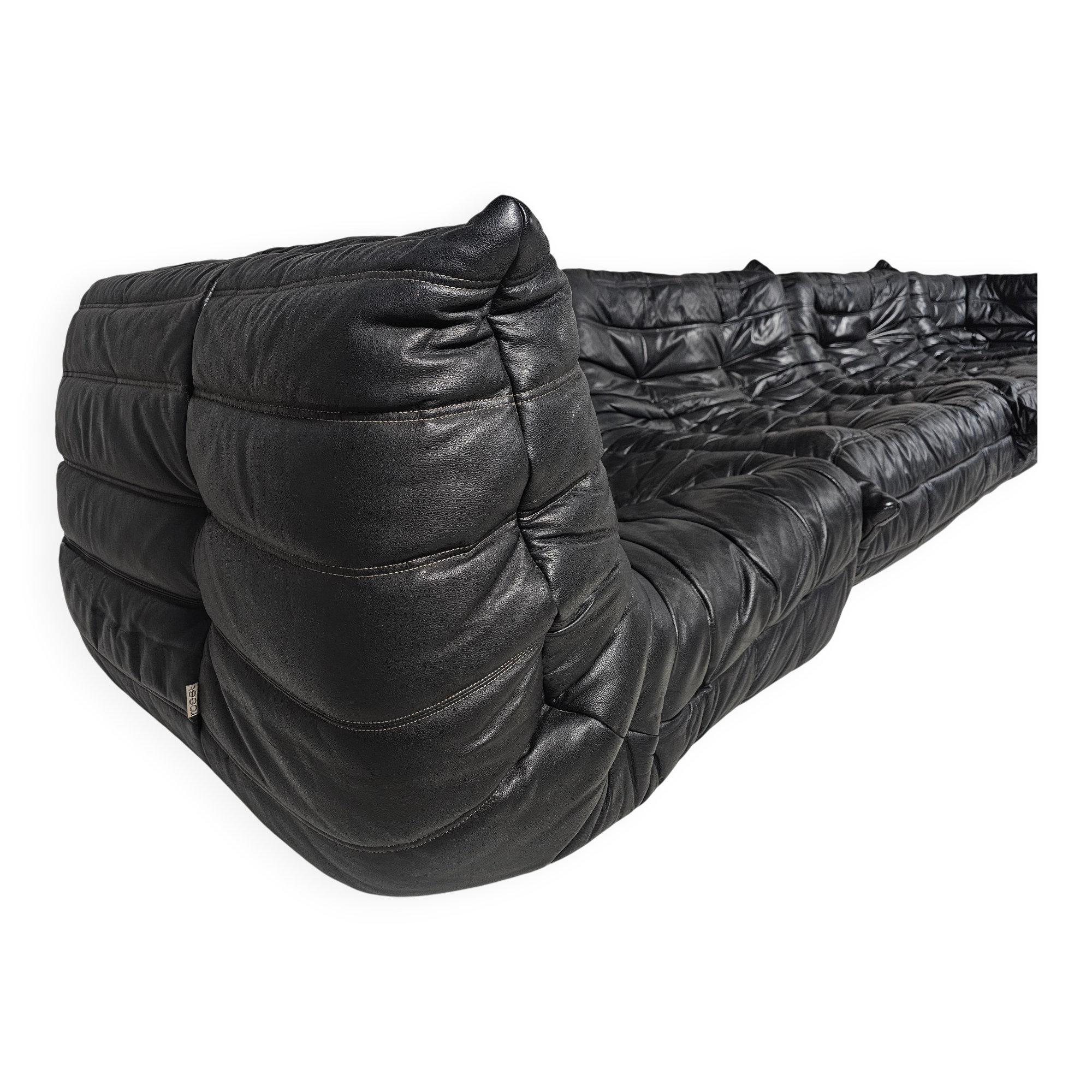 Togo black leather sofa, original, Michel Ducaroy, Ligne Roset, 1980
