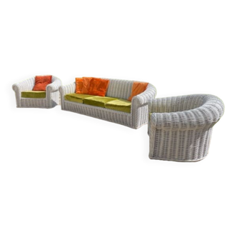 3-seater sofa and 2 rattan armchairs