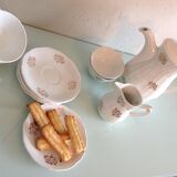 White porcelain coffee service with golden flowers / vintage 50s-60s