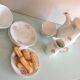 White porcelain coffee service with golden flowers / vintage 50s-60s