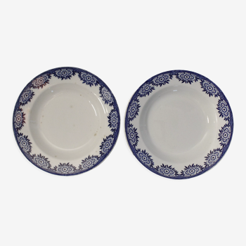 Lot de 2 assiettes creuses Digoin Sarreguemines - modèle Capri - fleurs bleu foncé