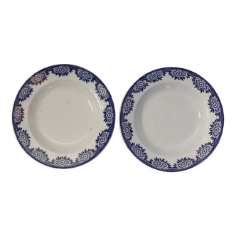 Lot de 2 assiettes creuses Digoin Sarreguemines - modèle Capri - fleurs bleu foncé