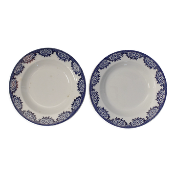 Lot de 2 assiettes creuses Digoin Sarreguemines - modèle Capri - fleurs bleu foncé