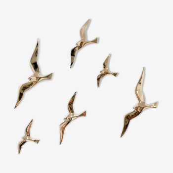 Soaring 6 golden brass swallows