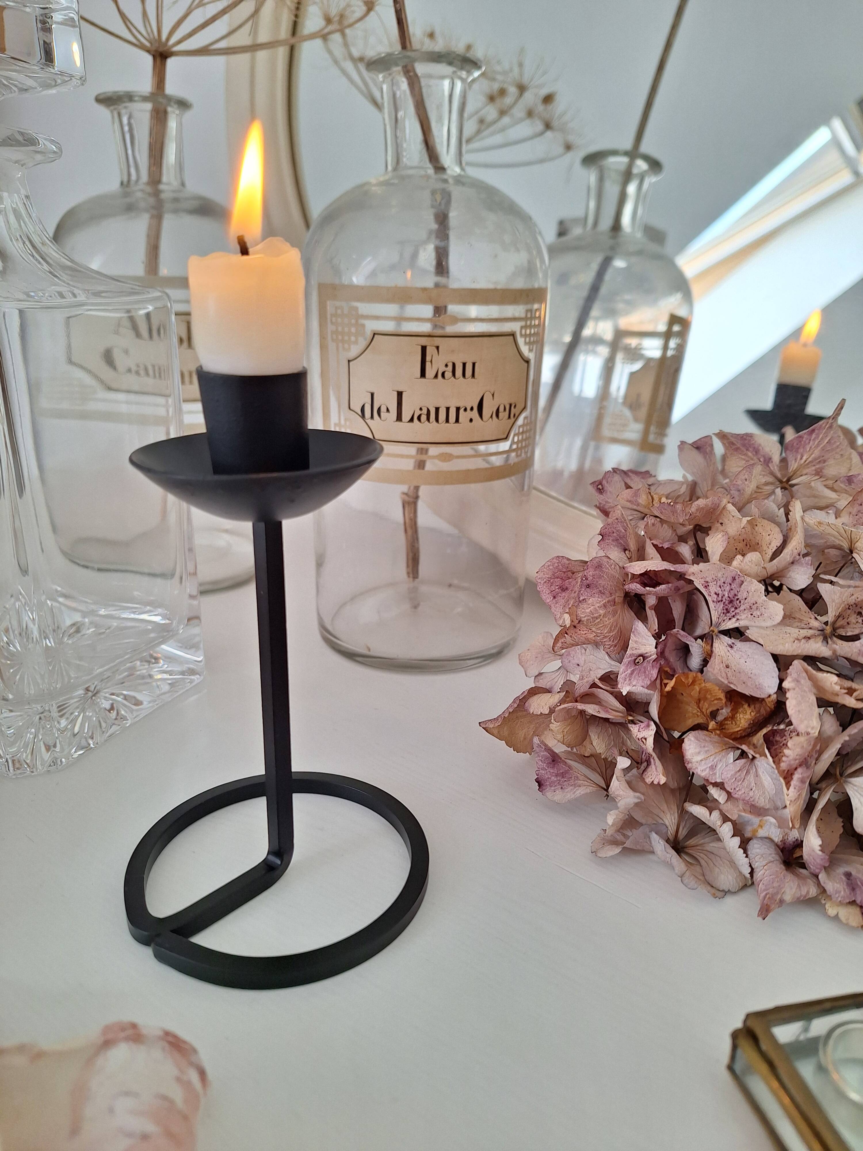 Black wrought iron candlestick