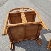 Pair of bedside tables in wood and woven straw - around 1960.