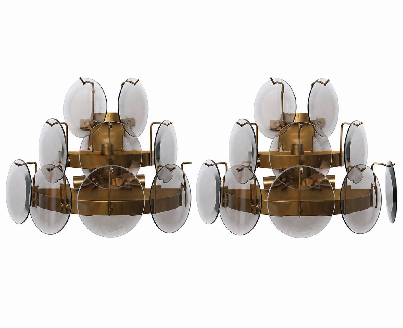 Set of 2 Vistosi Murano Wall Lamps Smoked Disc, 1970