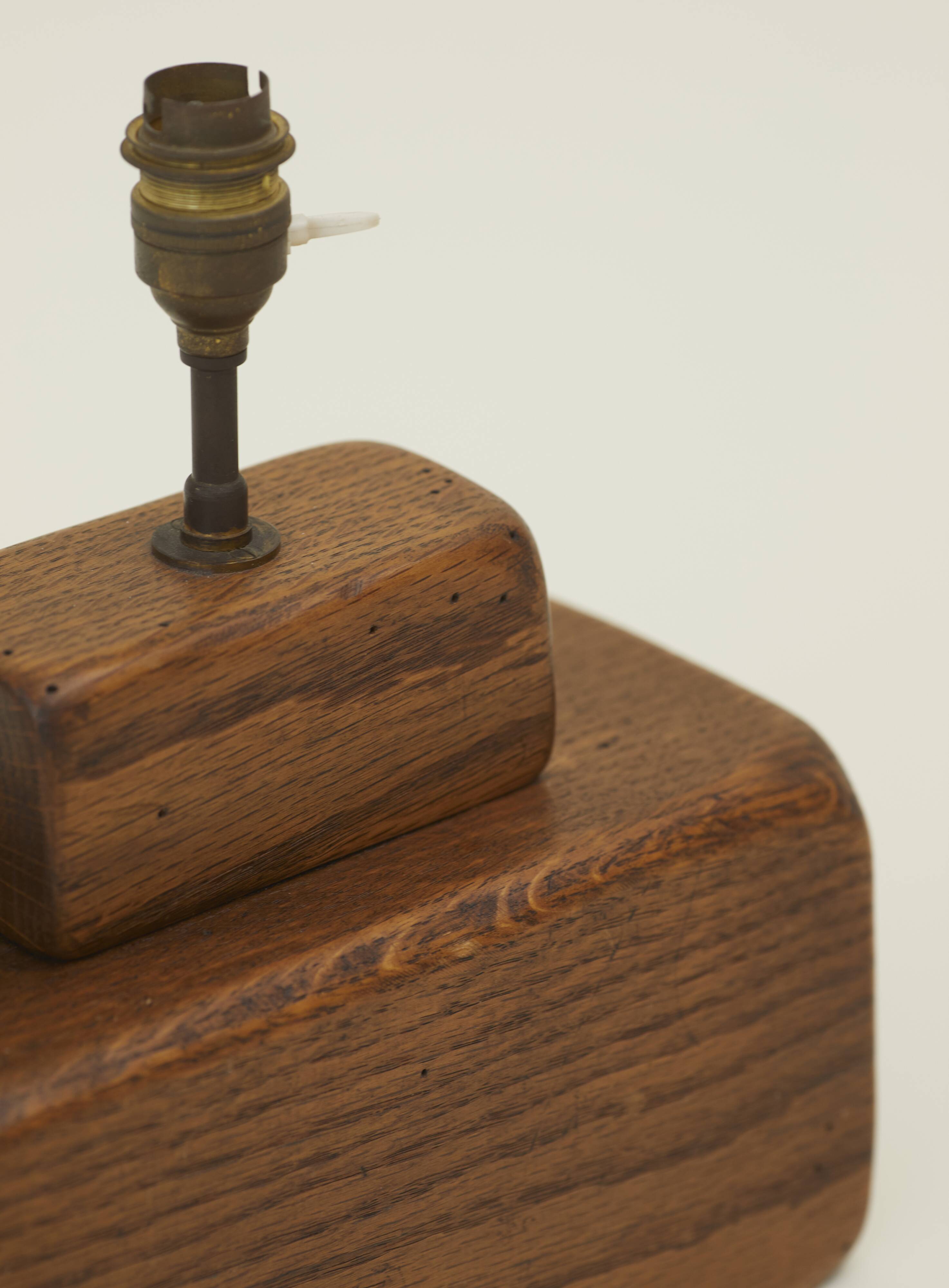 Brutalist artisanal lamp in solid wood (oak) vintage Circa 1960