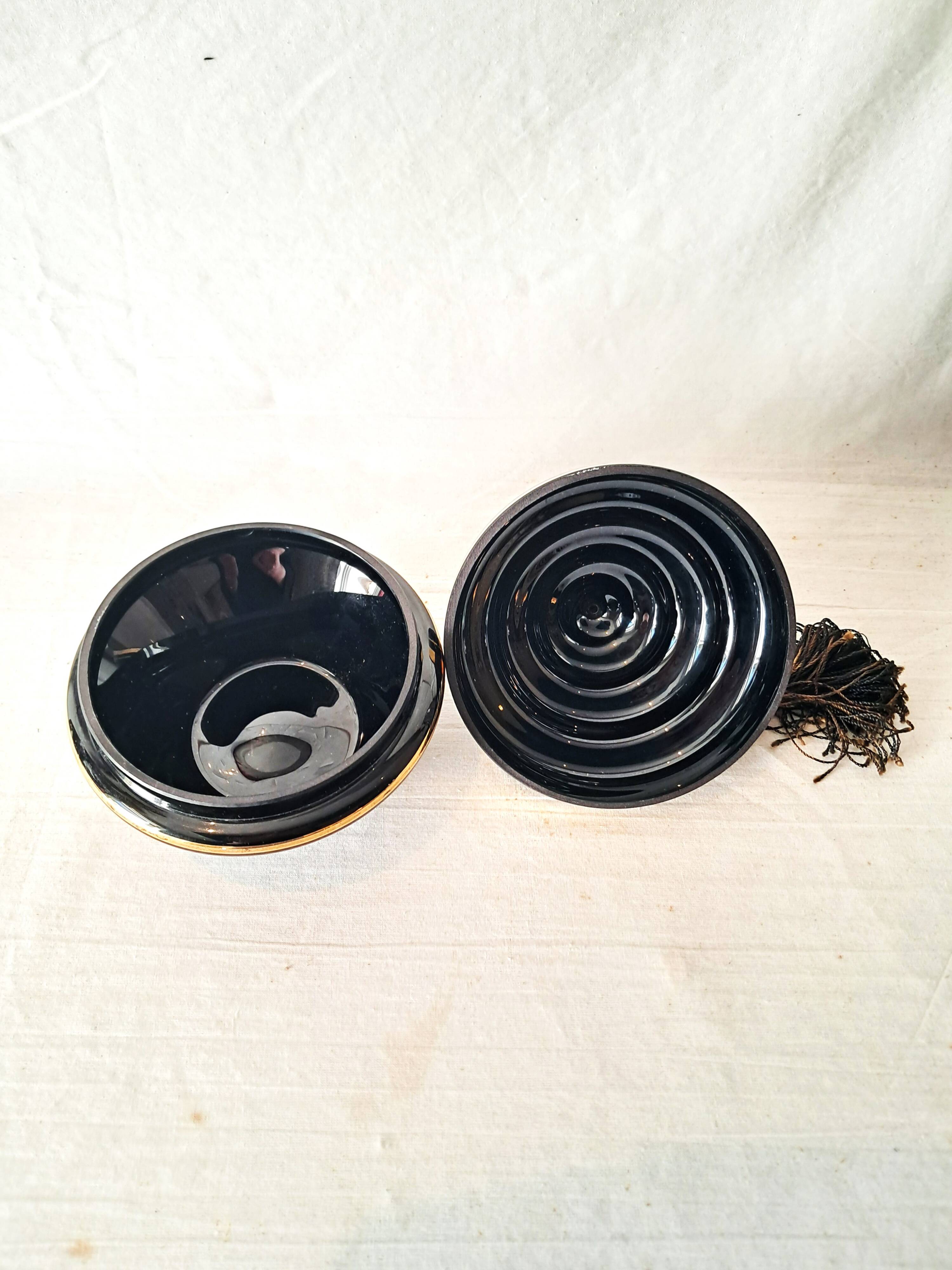 Art Deco Bonbonnière in Black Boom Hyalite Glass from the De Rupel Glassworks