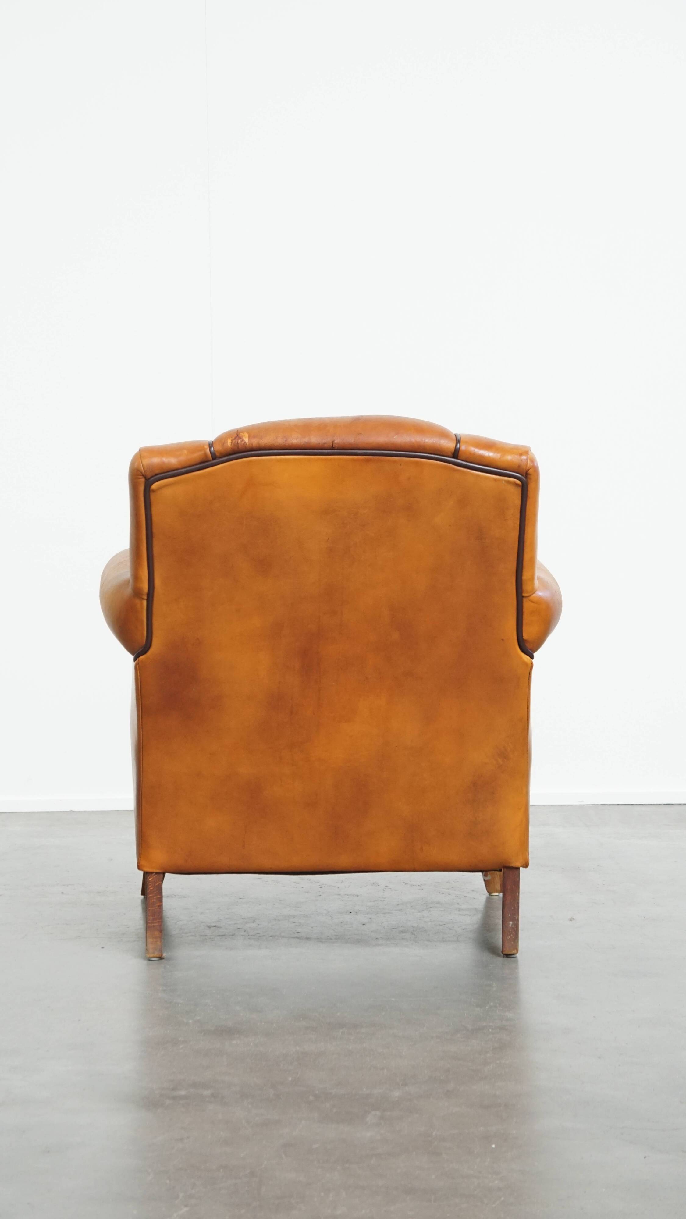Sheepskin Leather Armchair and Dark Brown Piping