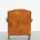 Sheepskin Leather Armchair and Dark Brown Piping