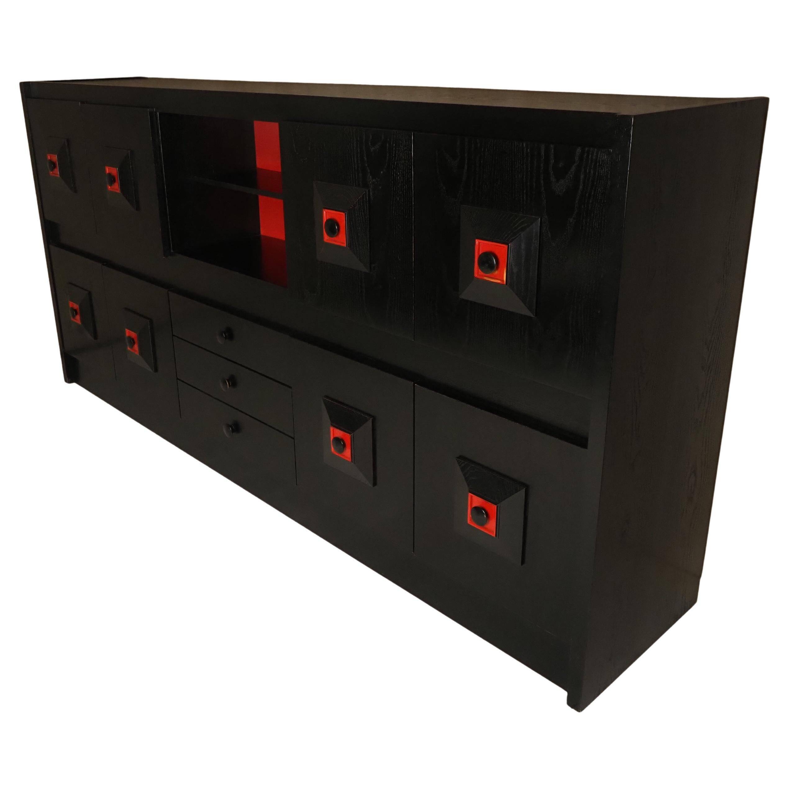 Brutalist Belgian buffet in black and red from the 1960s.