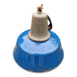 Industrial pendant light in blue enamelled sheet metal and cast iron, Poland, 1950s-60s
