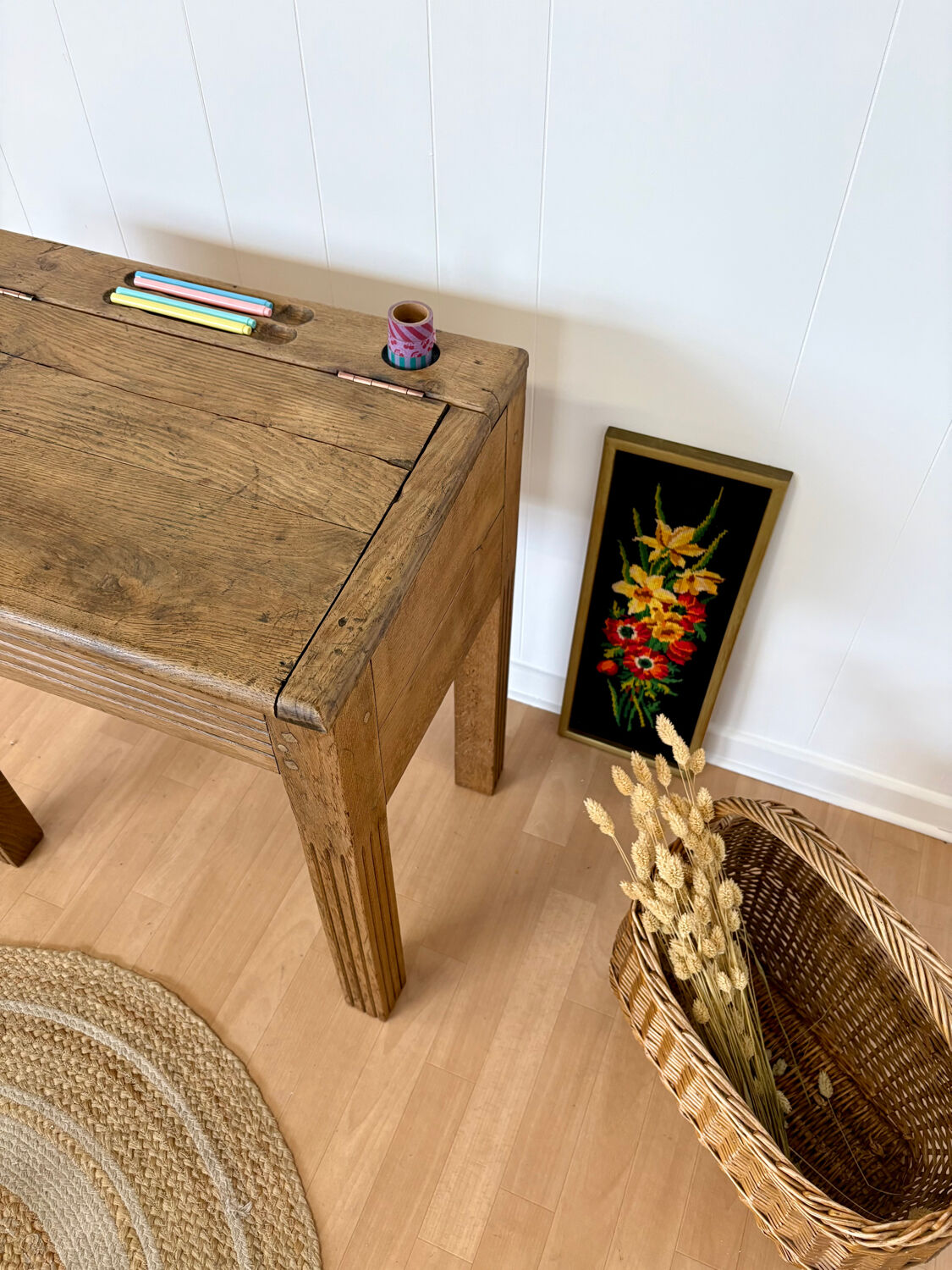 Solid oak school desk