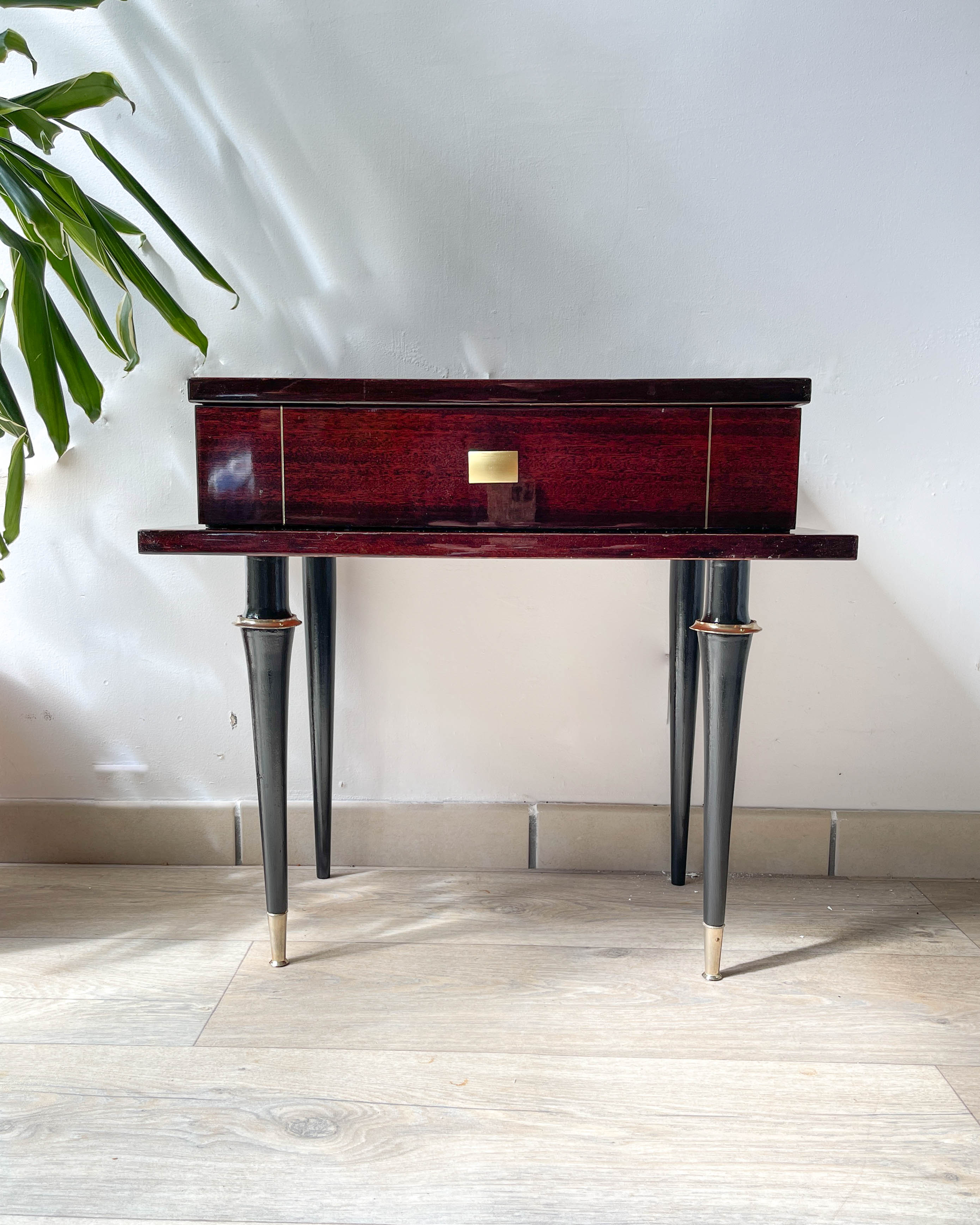 Vintage wood and brass bedside table Art Deco style