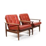 Pair of Danish / Scandinavian Teak Easychairs wit Leather 1960s