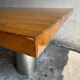 Geometric Brutalist Dining Table — Natural Wood Top with Metal Support, 1980s Architectural Design